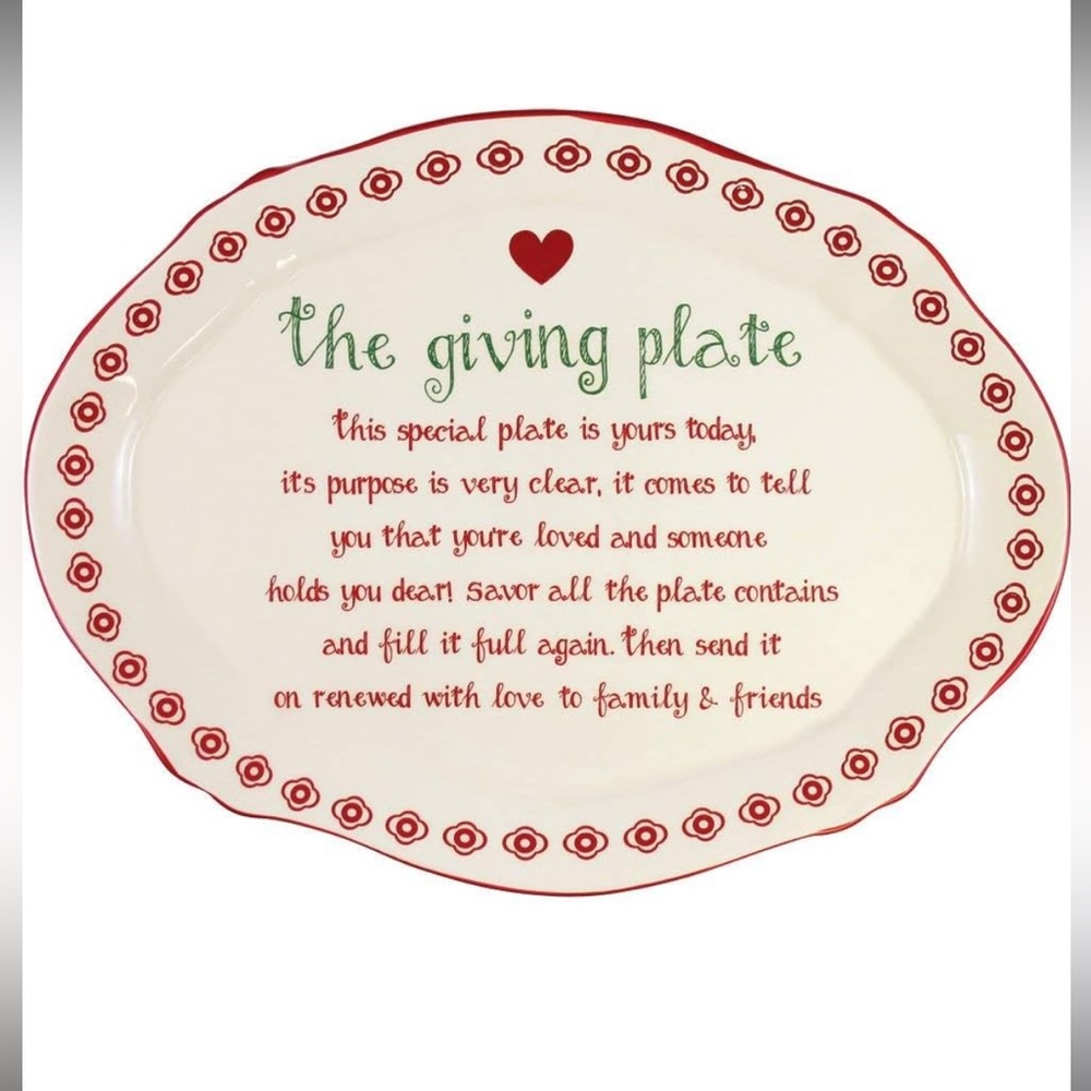 Ceramic Giving Plate, 9" x 12", White/Red